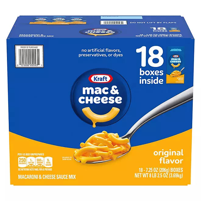 Kraft, Macaroni & Cheese Dinner, 7.25 oz, 18-Count