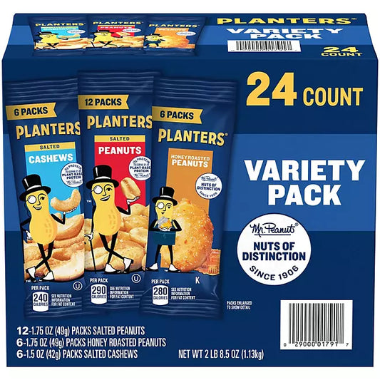 Planters Variety Pack Cashews & Peanuts, 24 pack - Wholesale