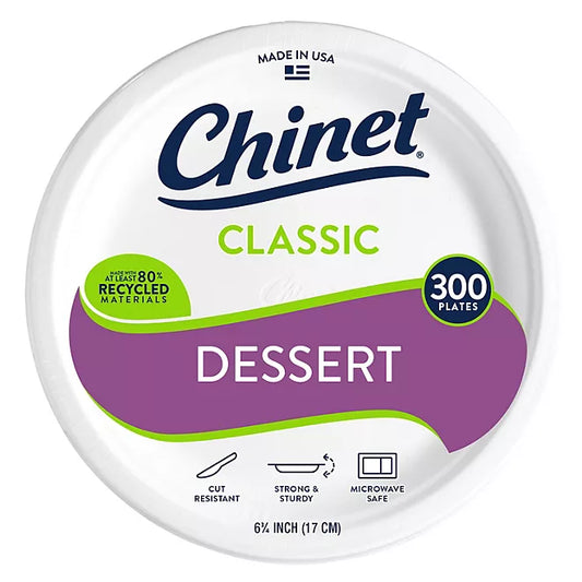 Chinet Classic Dessert Plates, 6.75", 300 Count Plates - Made in the USA