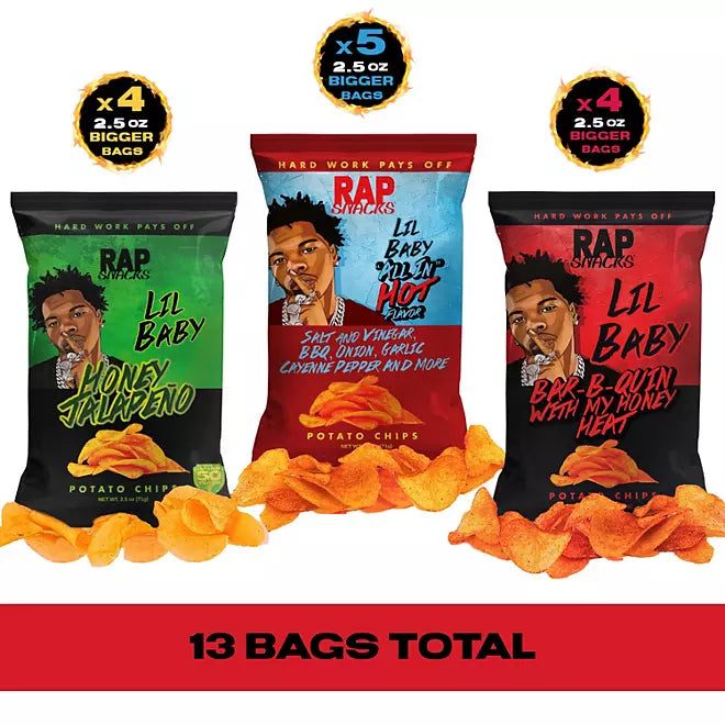 Rap Snacks - Lil Baby Hot Variety Pack Chips, 2.5 oz - 13 pack - Wholesale Case