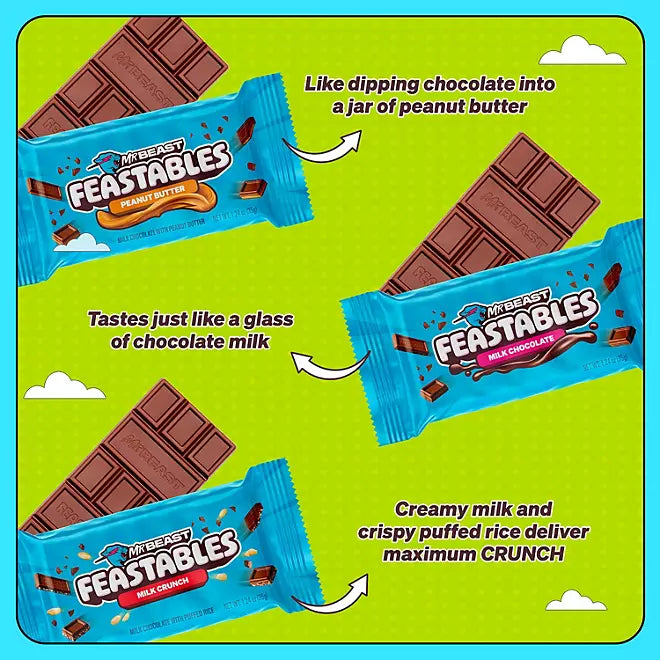 Feastables MrBeast Variety Pack Milk Chocolate Bars, 1.24 oz., 24 pack - Wholesale - Limited Edition