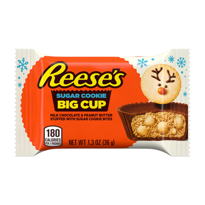 REESE'S Big Cup Sugar Cookie Milk Chocolate Peanut Butter Cups, Christmas Candy Packs, 1.3 oz (16 Count)