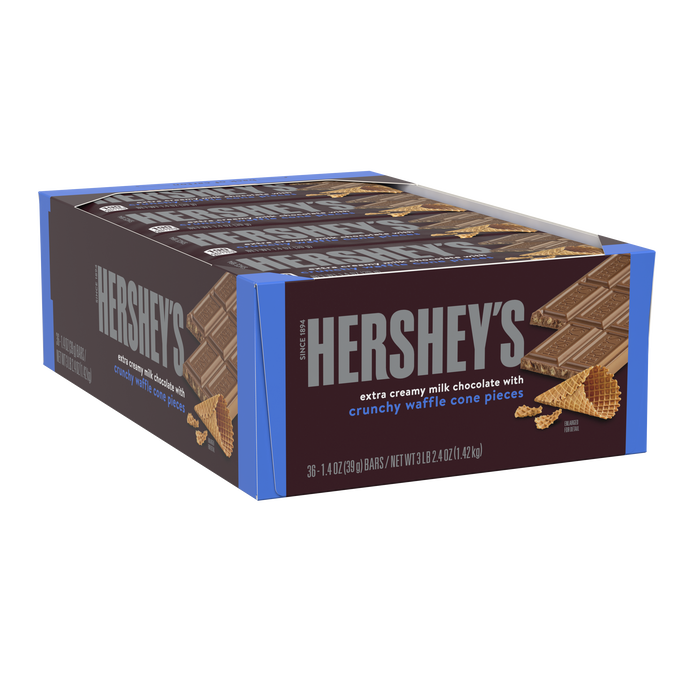 HERSHEY'S Milk Chocolate with Waffle Cone Pieces Candy Bars, 1.4 oz (36 Count)