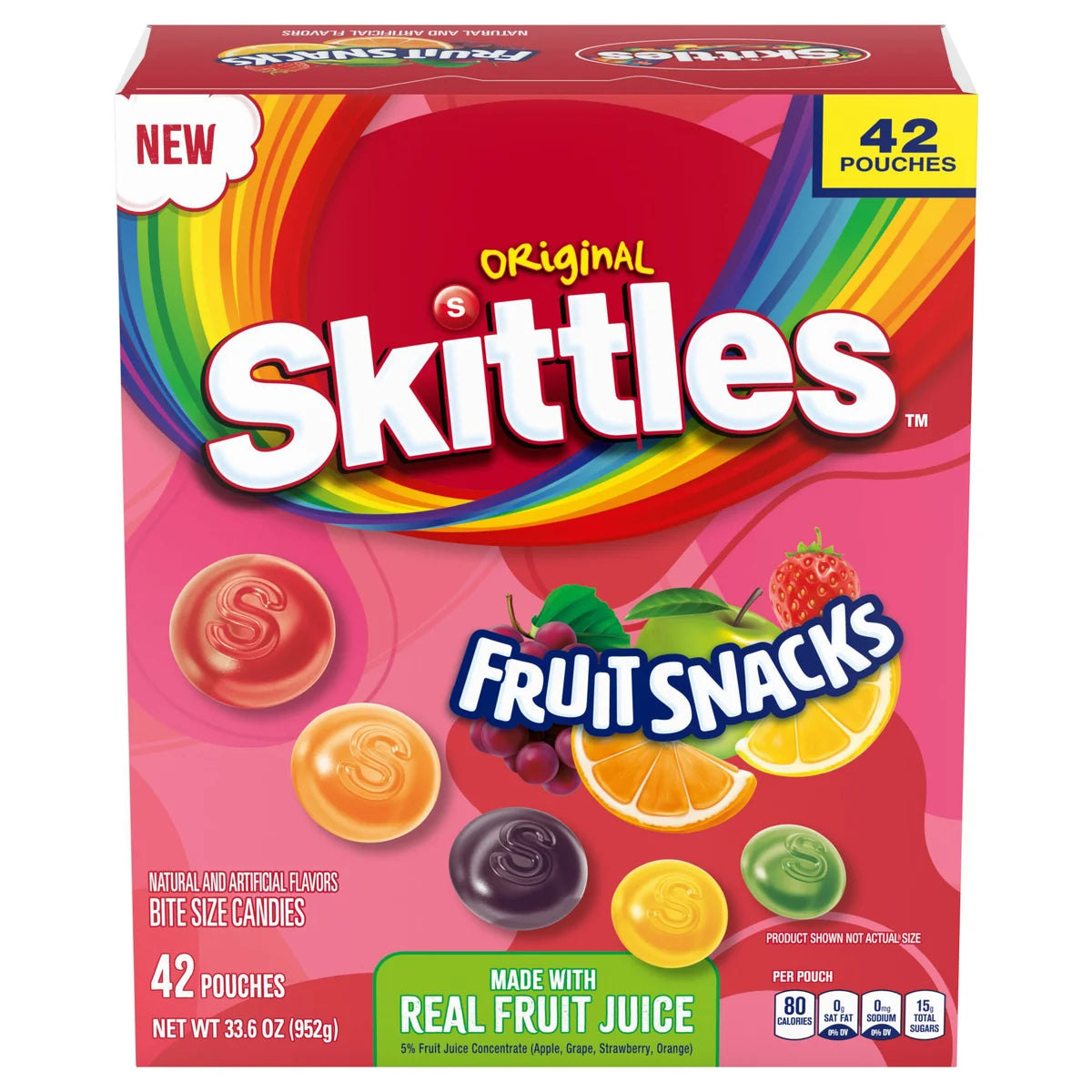 NEW - Skittles Fruit Snacks - Original - 0.8 oz - 42 Pouches - Wholesale Case - RARE