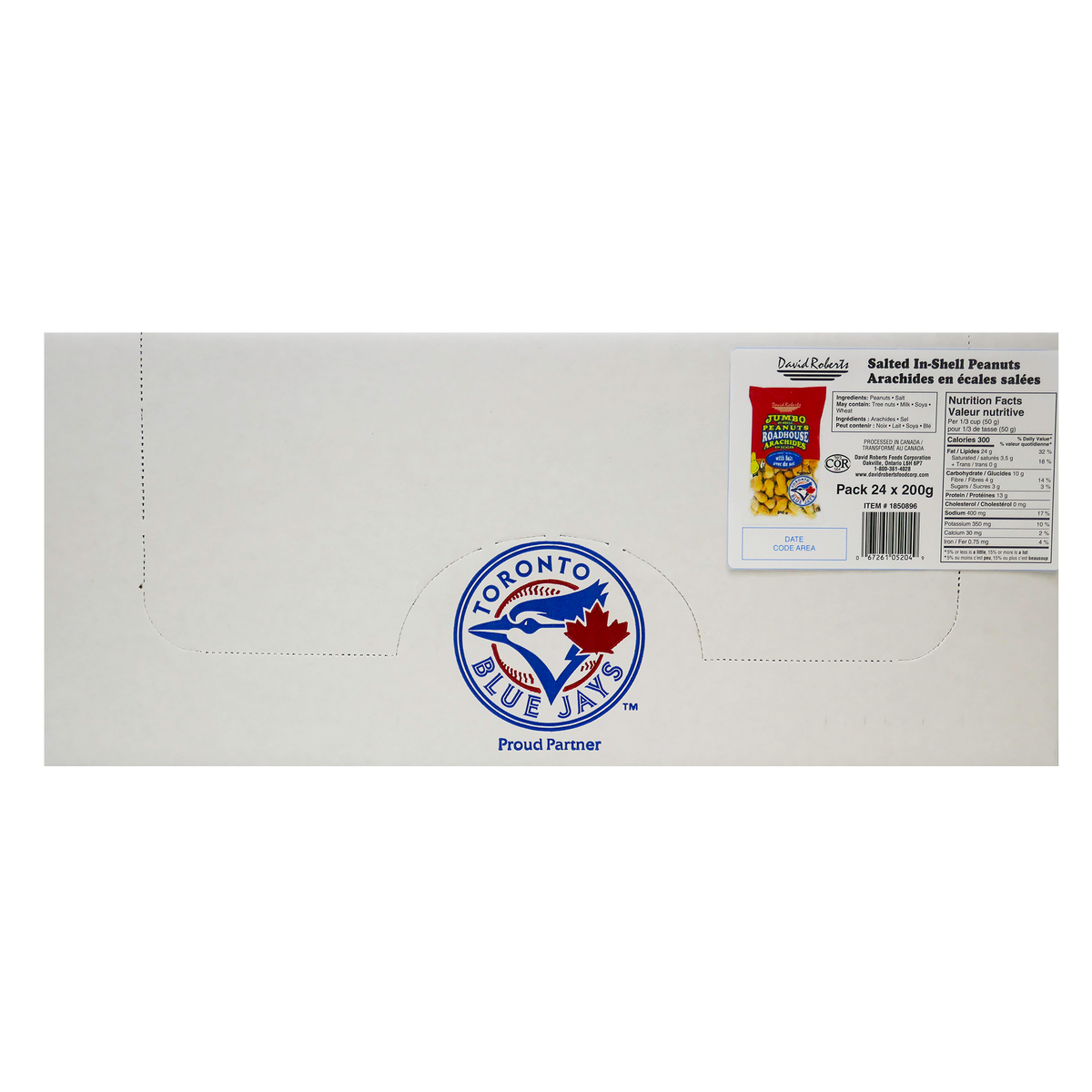 David Robert in-Shell Peanuts - 200G - Wholesale - 12 Cases - 288 ct - Official Blue Jays Snack