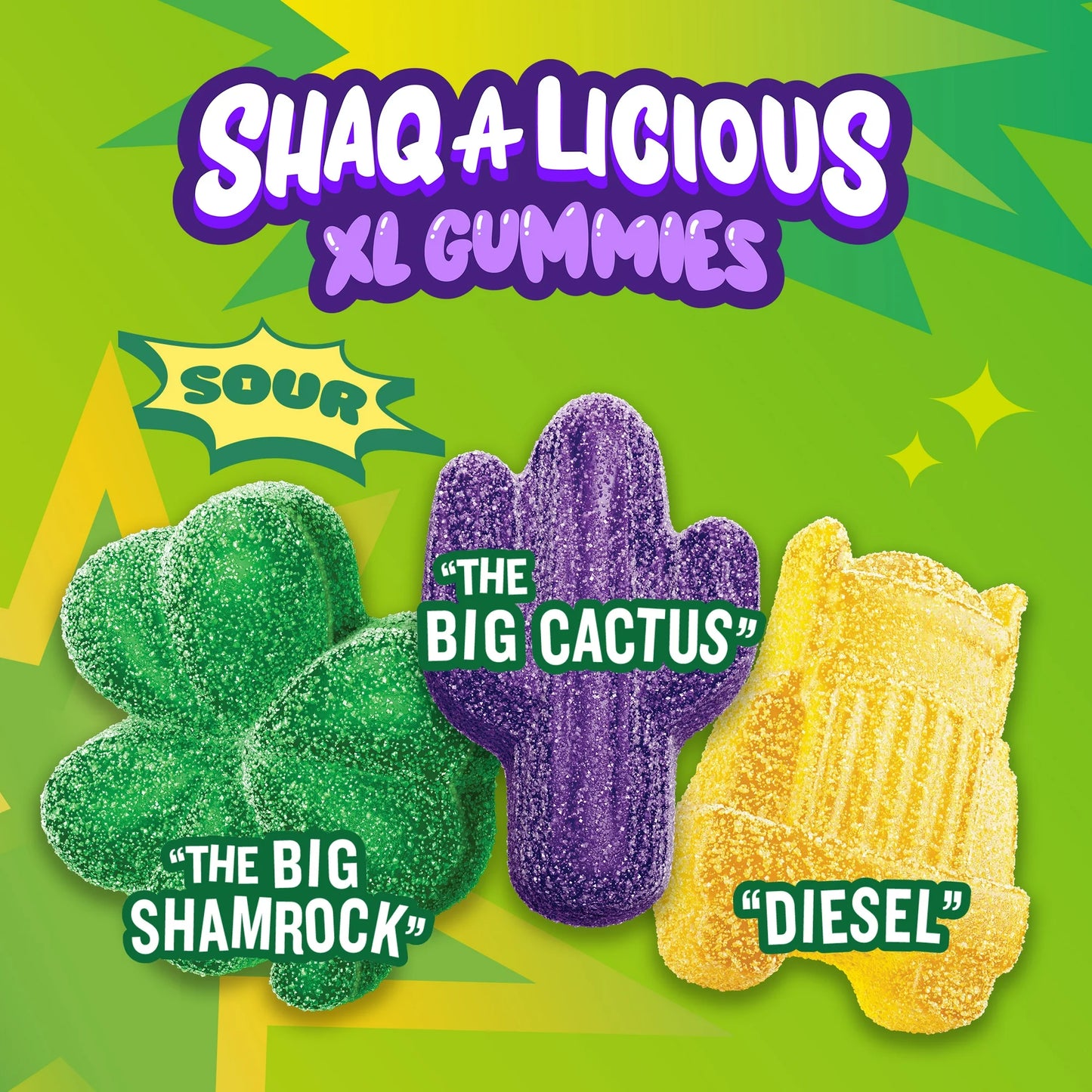 SHAQ-A-LICIOUS XL GUMMIES Sour Chewy, Candy Bag, 11.8 oz