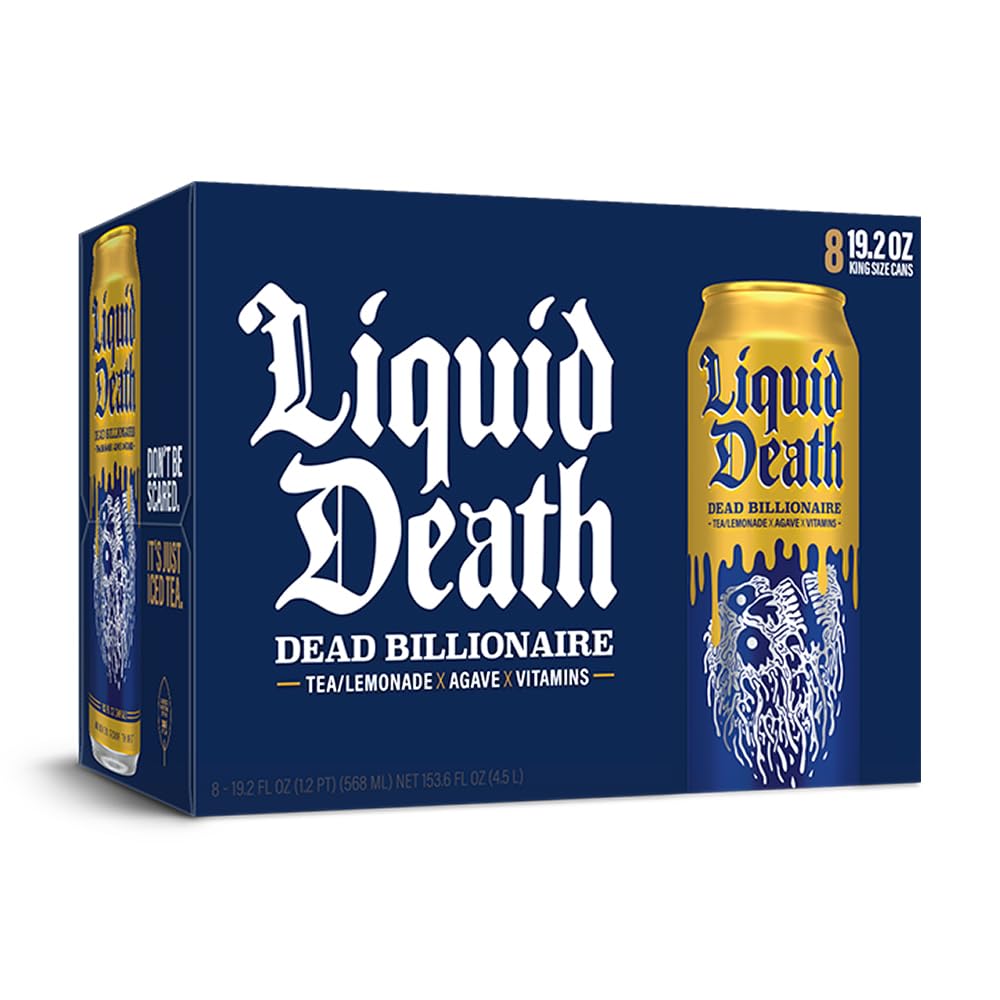 Liquid Death Iced Black Tea/Lemonade, Dead Billionaire (aka Armless Palmer) 19.2oz King Size Cans (8-Pack)