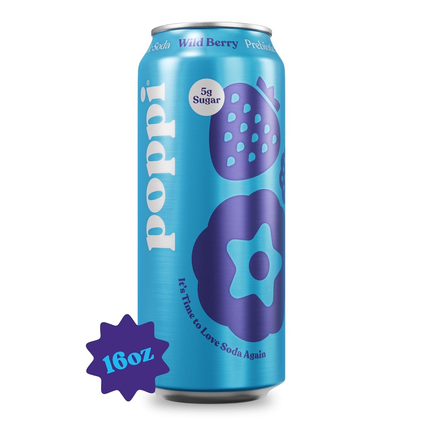 POPPI 16oz Sparkling Prebiotic Soda, Beverages w/Apple Cider Vinegar, Seltzer Water & Fruit Juice, Wild Berry, (12 Pack)