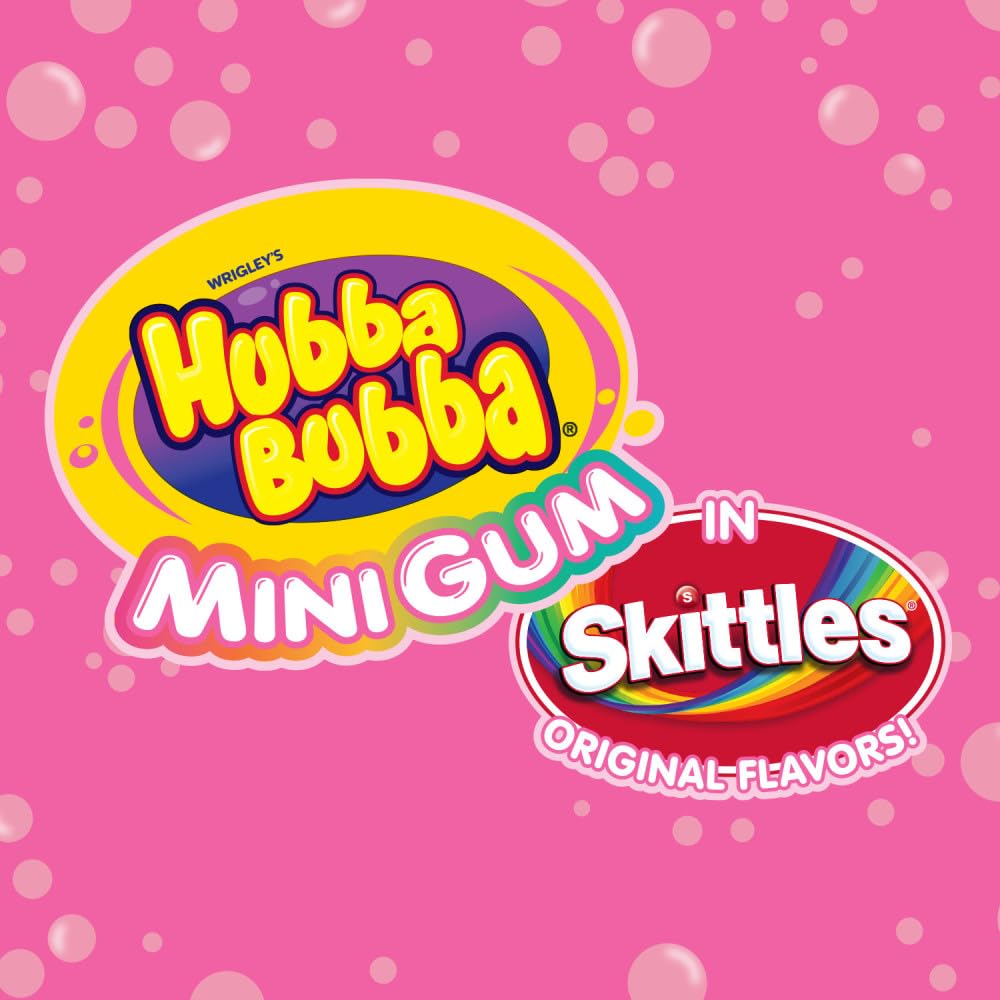 HUBBA BUBBA Minis SKITTLES Flavored Bubble Gum Sugar Free, 120 Ct Resealable Bulk Bag (Pack of 8)