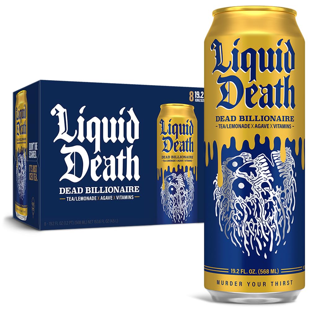 Liquid Death Iced Black Tea/Lemonade, Dead Billionaire (aka Armless Palmer) 19.2oz King Size Cans (8-Pack)