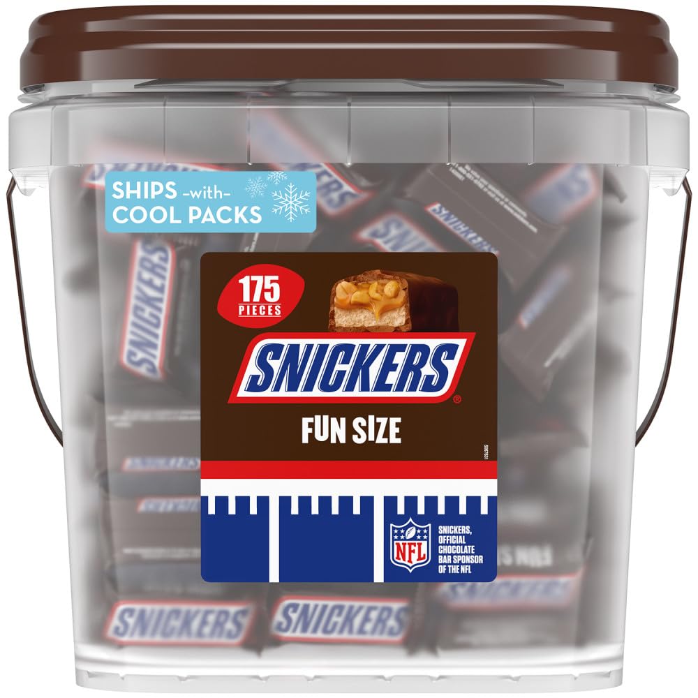 SNICKERS Fun Size Milk Chocolate Halloween Candy Bars, 175 Ct Bulk Resealable Bucket