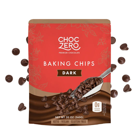ChocZero Dark Chocolate Chips - Sugar Free, Low Carb, Keto Friendly, Gluten Free - 20 Ounce Bulk Bag for Baking Keto Diet Cookies and Dessert