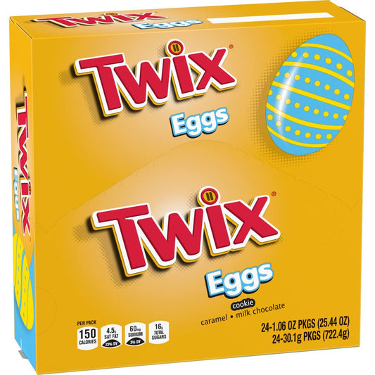 TWIX Easter Caramel Singles Size Chocolate Cookie Bar Candy Eggs 1.06-Ounce Bar 24-Count Pack