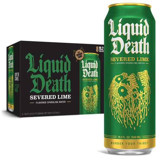 Liquid Death Flavored Sparkling Water with Agave, Severed Lime, 19.2 oz King Size Cans (8-Pack)