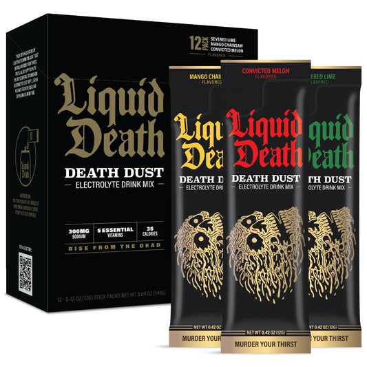 Liquid Death Electrolyte Death Dust - Hydration Powder Packets - 3 Flavors - 12-Stick Variety Pack - Mix 1 Stick with 12 oz Water