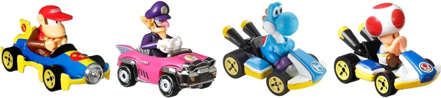 Hot Wheels GXX98 - Mario Kart Vehicle (4-Pack), Set of 4 Popular Figures, Including 1 Exclusive Model