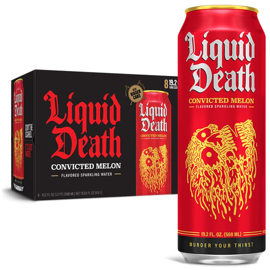 Liquid Death Flavored Sparkling Water with Agave, Convicted Melon, 19.2 oz King Size Cans (8-Pack)