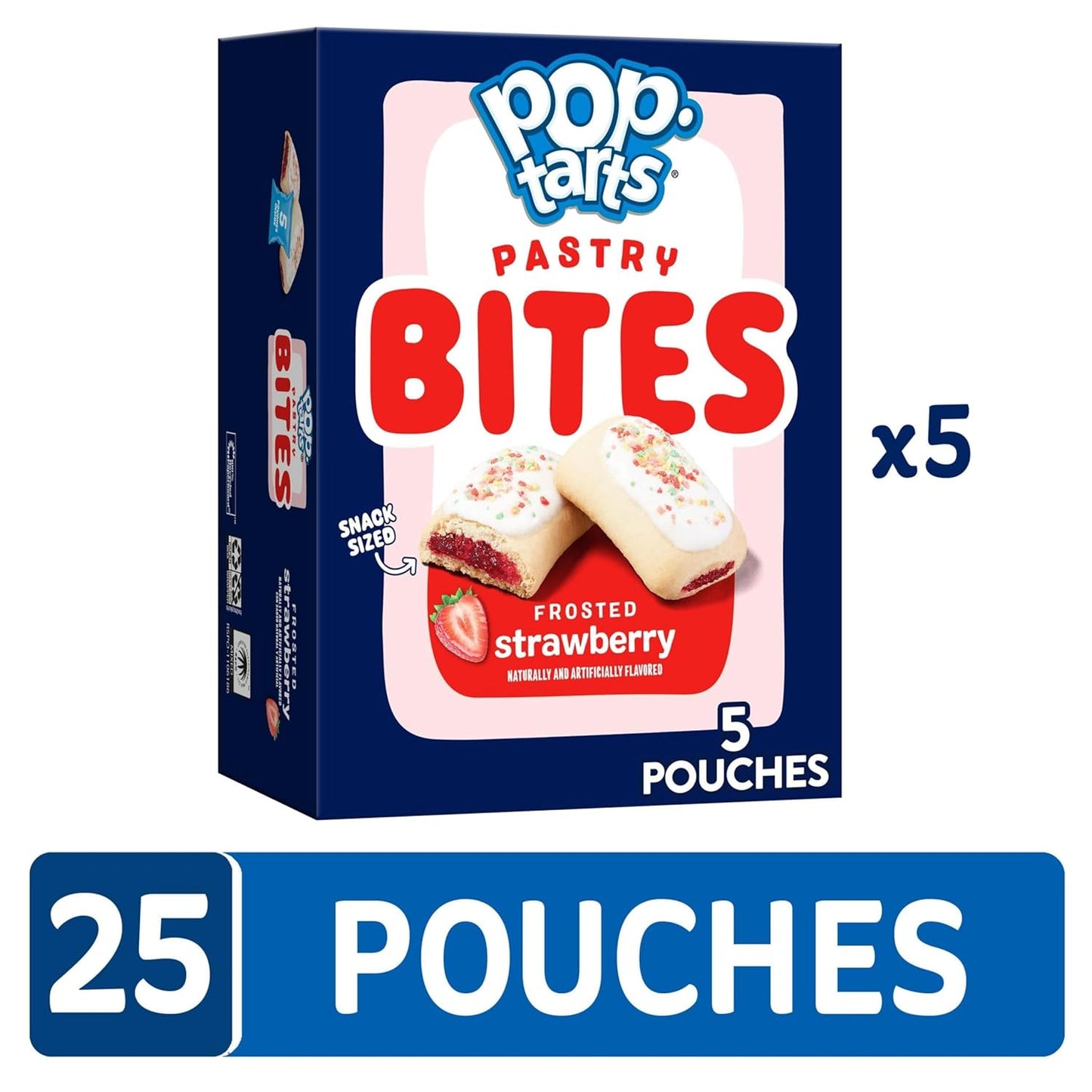 Pop-Tarts Baked Pastry Bites, Kids Snacks, School Lunch, Frosted Strawberry (5 Boxes, 25 Pouches)