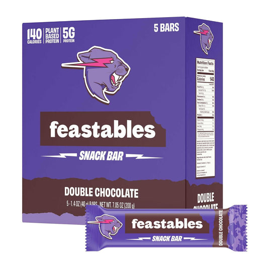 Feastables MrBeast Snack Bars -Double Chocolate (5 Count Box, Pack of 6)
