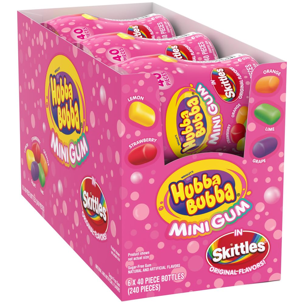 HUBBA BUBBA Mini Gum in Skittles Original Flavors, 40 CT Bottle