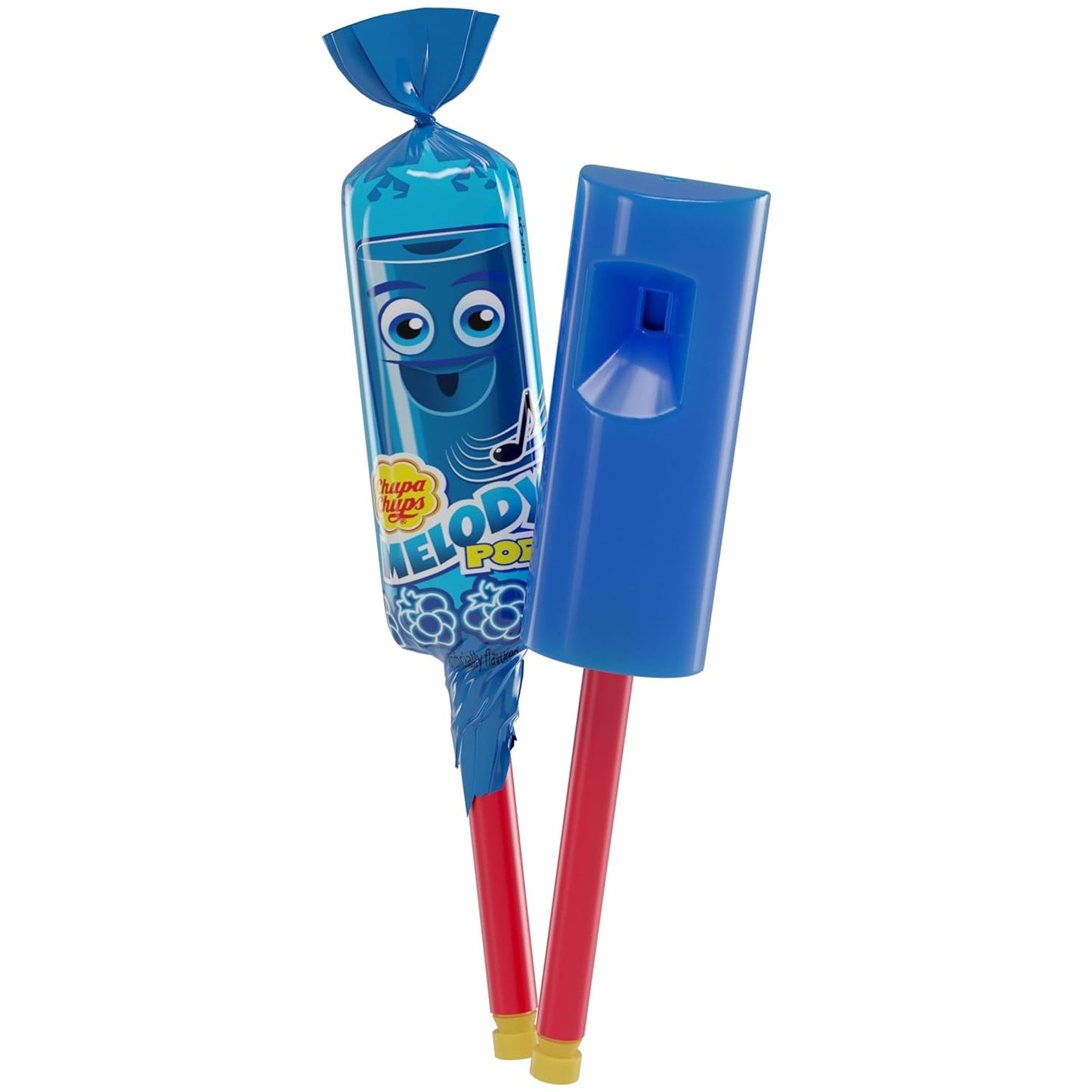 Chupa Chups Melody Pop, Blue Raspberry Flavor, Whistle Lollipops, Individually Wrapped Suckers, 5 Count Pack