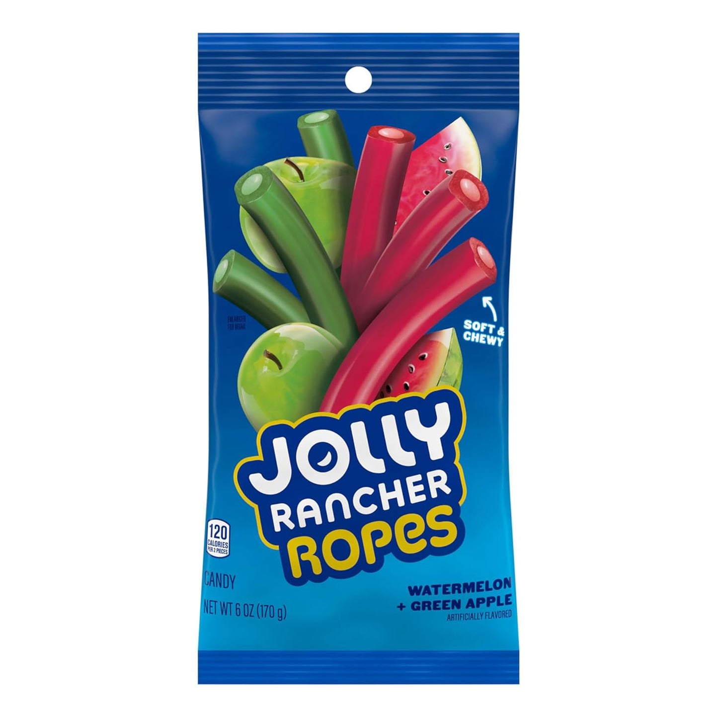 New - JOLLY RANCHER Ropes Watermelon and Green Apple Flavored Candy Bag, 6 oz