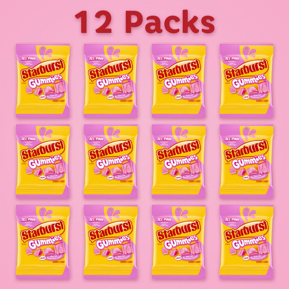 STARBURST Gummies All Pink Gummy Candy, 5 oz Bag (Pack of 12)