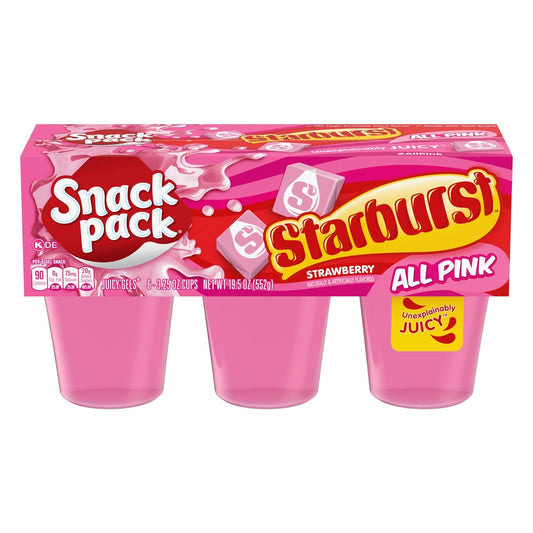 Snack Pack Pink STARBURST Flavored Juicy Gels Cups, 3.25 oz, 6 Count