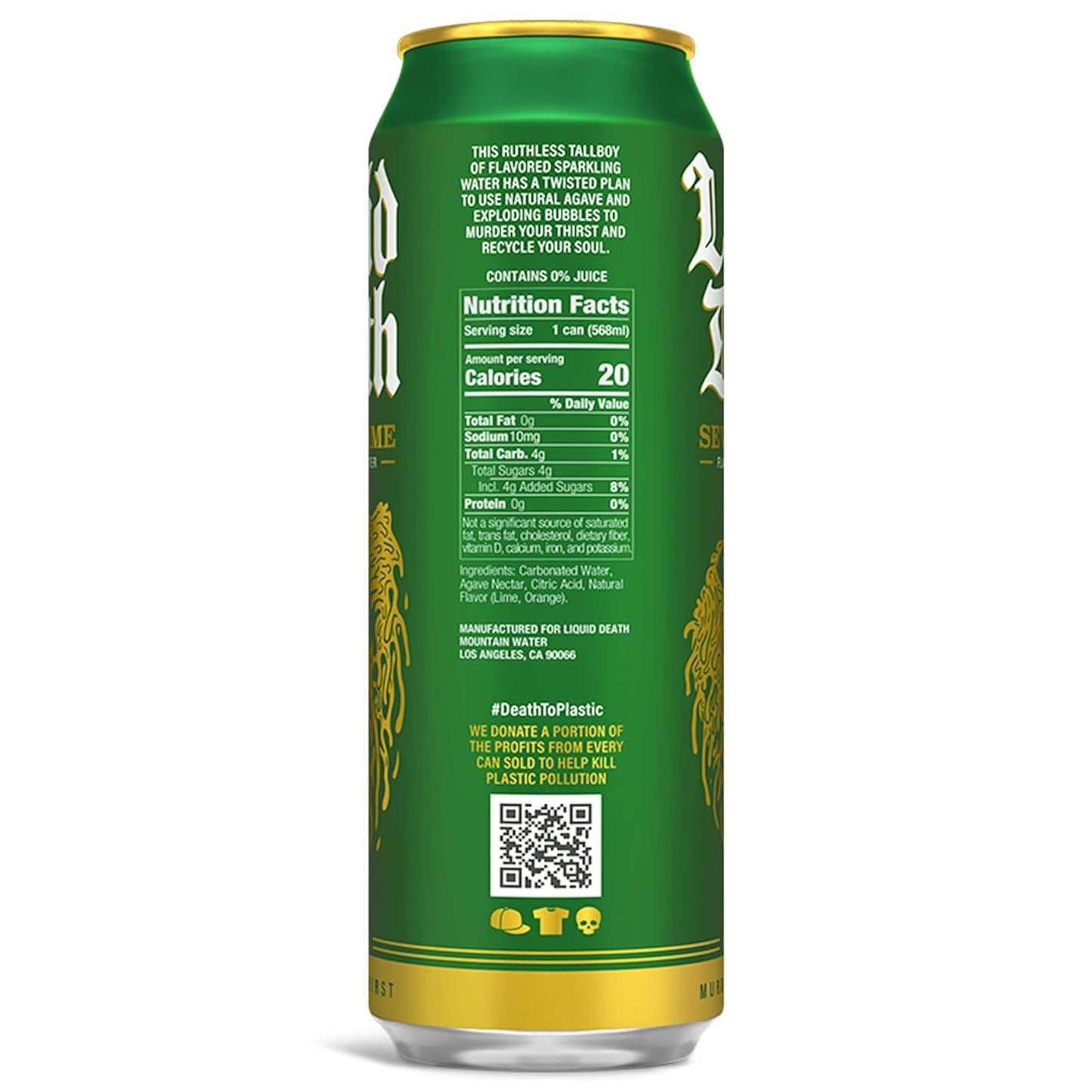 Liquid Death Flavored Sparkling Water with Agave, Severed Lime, 19.2 oz King Size Cans (8-Pack)