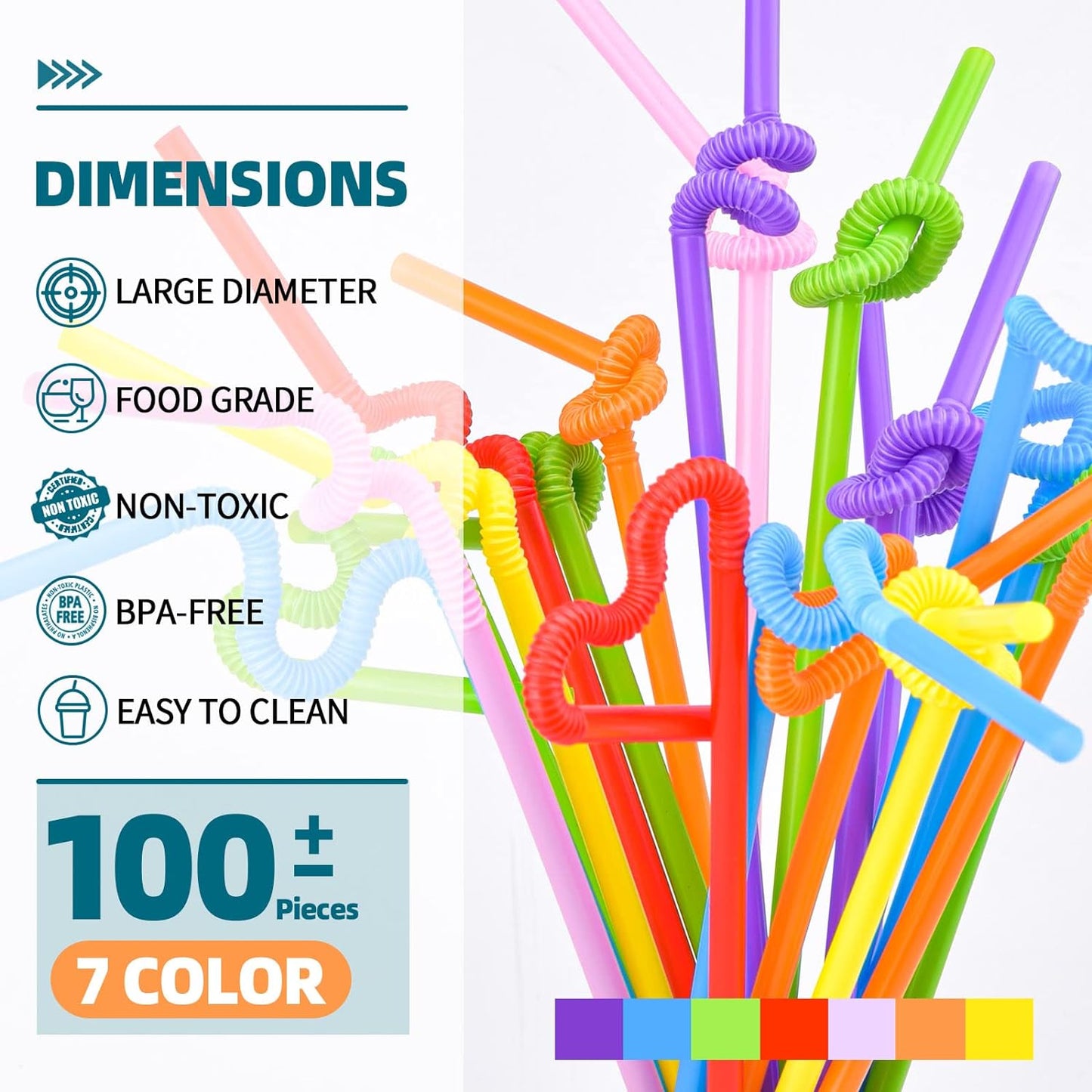 Extra Long Individually Wrapped Straws - 100 Straws Colorful  , 13 Inch Extra - Meets Canadian Regulation for Health