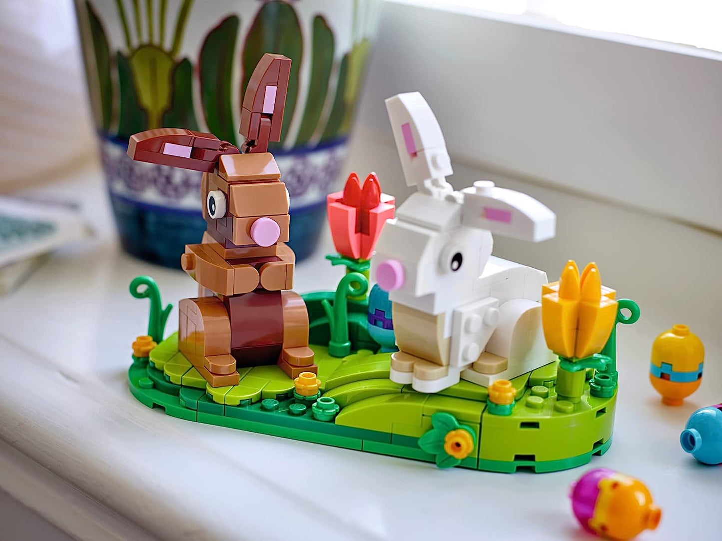 LEGO Easter Rabbits Display 40523 Building Toy Set, Includes Colorful Easter Eggs and Tulips, Easter Decorations