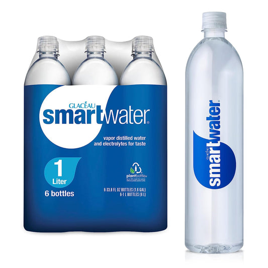 smartwater vapor distilled premium water bottles, 1 L, 6 Pack