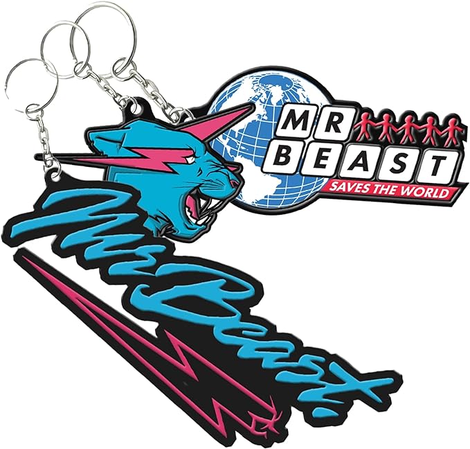 MrBeast Original Small Key Ring Pack, 3 Keychain Key Ring, Unisex Animal Keychains for Adults and Teens, Gifts for Teen, Novelty Keychains Pack