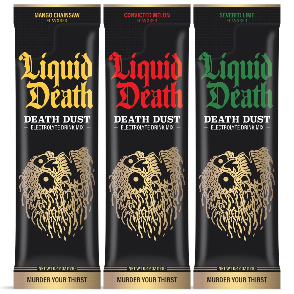 Liquid Death Electrolyte Death Dust - Hydration Powder Packets - 3 Flavors - 12-Stick Variety Pack - Mix 1 Stick with 12 oz Water