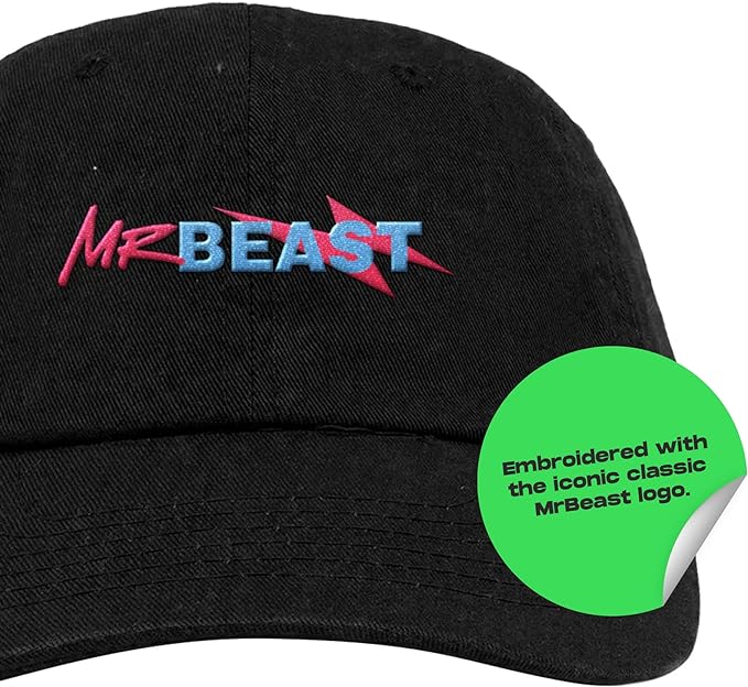 MrBeast Original Hat, Baseball Cap for Men, Adjustable Trucker Hat, Sports Hats for Men, Black Hat for Women, Teen Boy Gifts