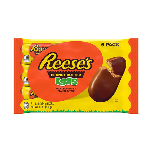 REESE'S Milk Chocolate Peanut Butter Eggs, Easter Basket Easter Candy Packs, 1.2 oz (6 Count)