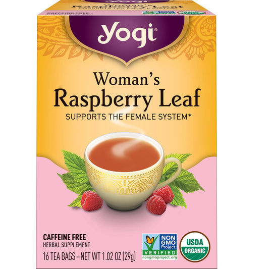Yogi Tea Raspberry Leaf Tea - 16 Tea Bags per Pack (4 Packs) - Caffeine-Free, Organic Raspberry Leaf Tea Bags - Aids Discomfort of Menstruation - Made from Organic Raspberry Leaves
