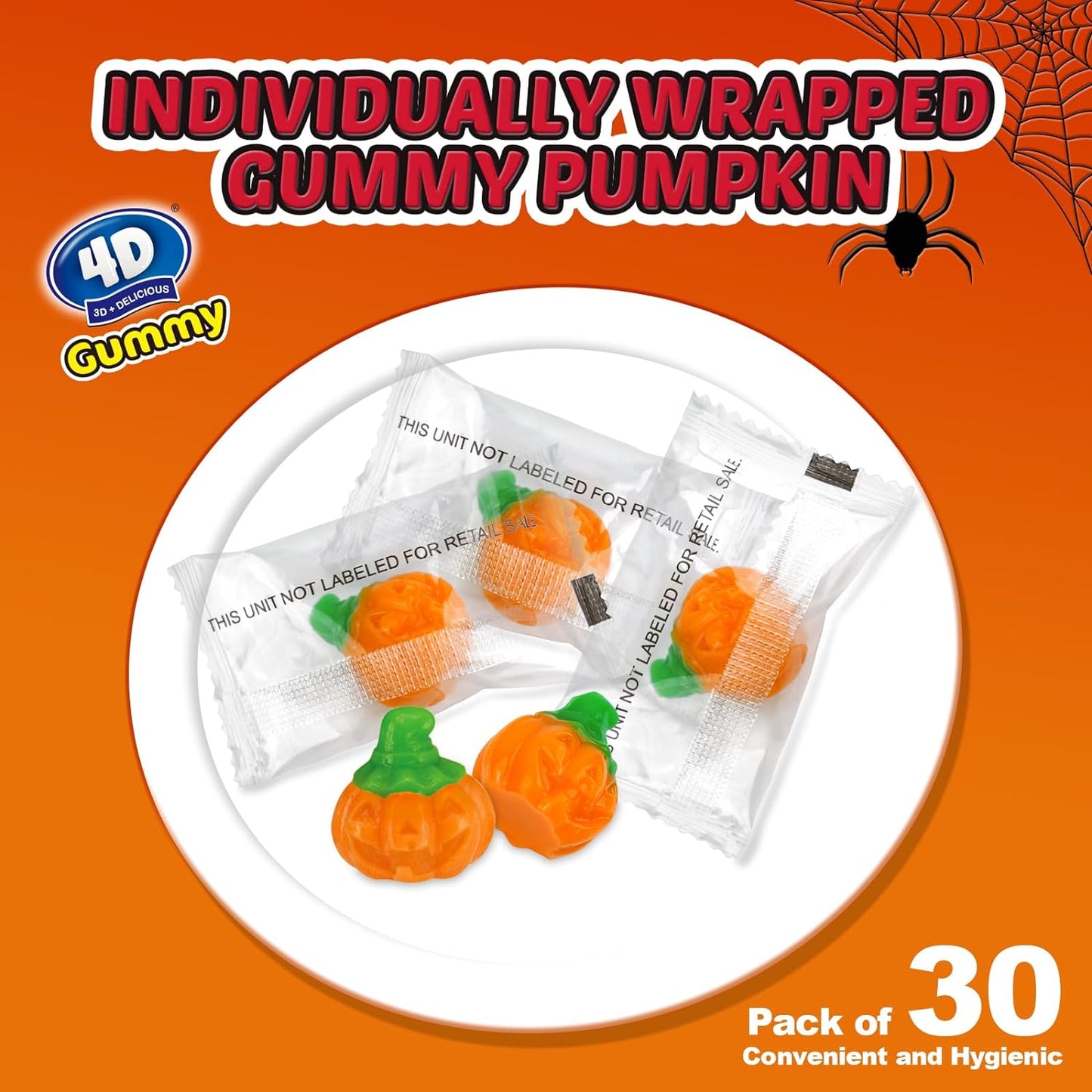 Amos Halloween Pumpkin Candies, 8.47oz Pack Individually Wrapped 30 Pieces, 4D Gummy Fall Pumpkins - Trick or Treat Bags