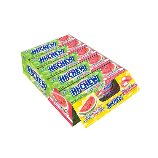 HI-CHEW Watermelon - Box of 15 Sticks, 1.76oz ea | Unique Fun Soft & Chewy Taffy Candy | Immensely Juicy Fruit Flavors