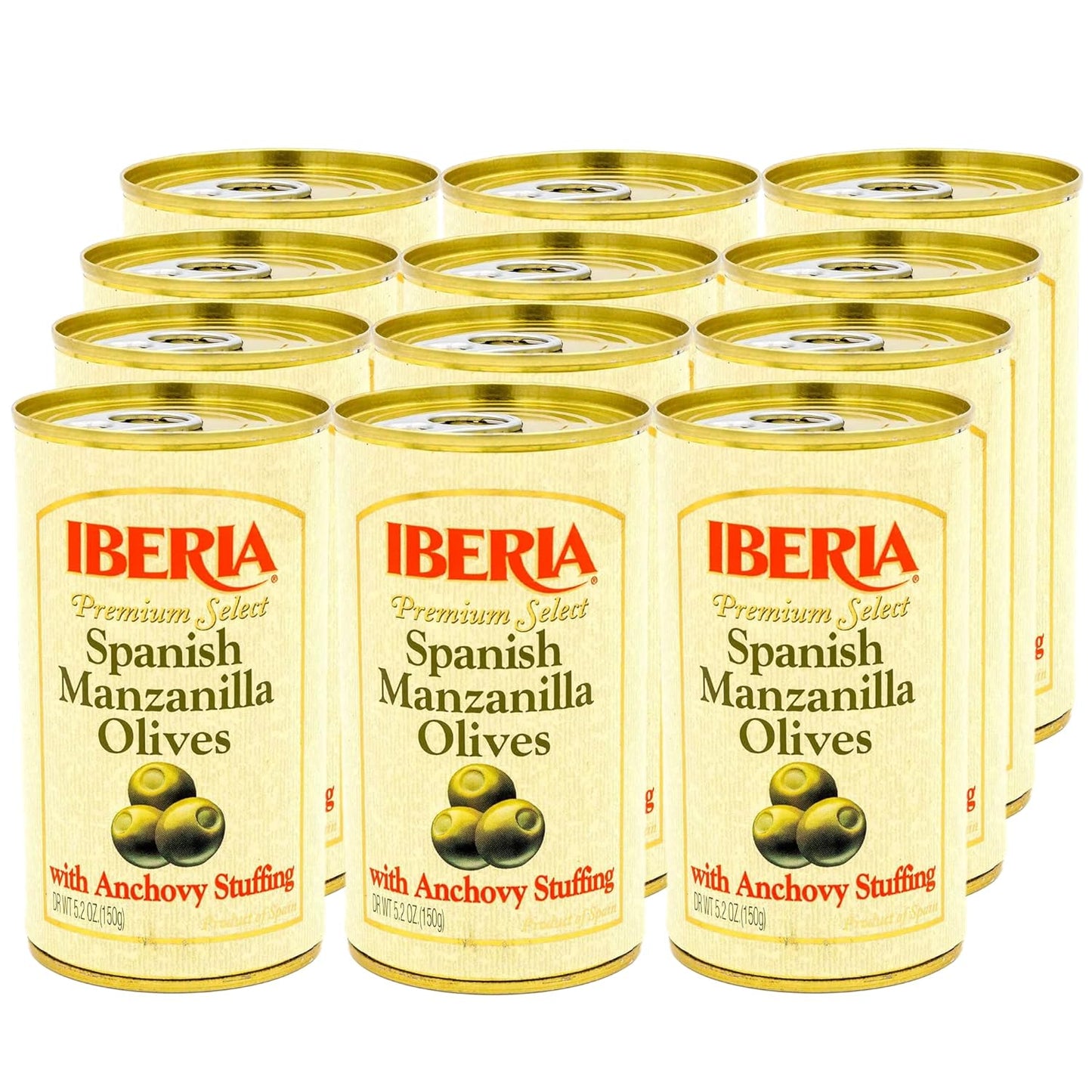 Iberia Spanish Manzanilla Olives Stuffed with Anchovies, 5.25 Oz - 12 Pack Case - Spain