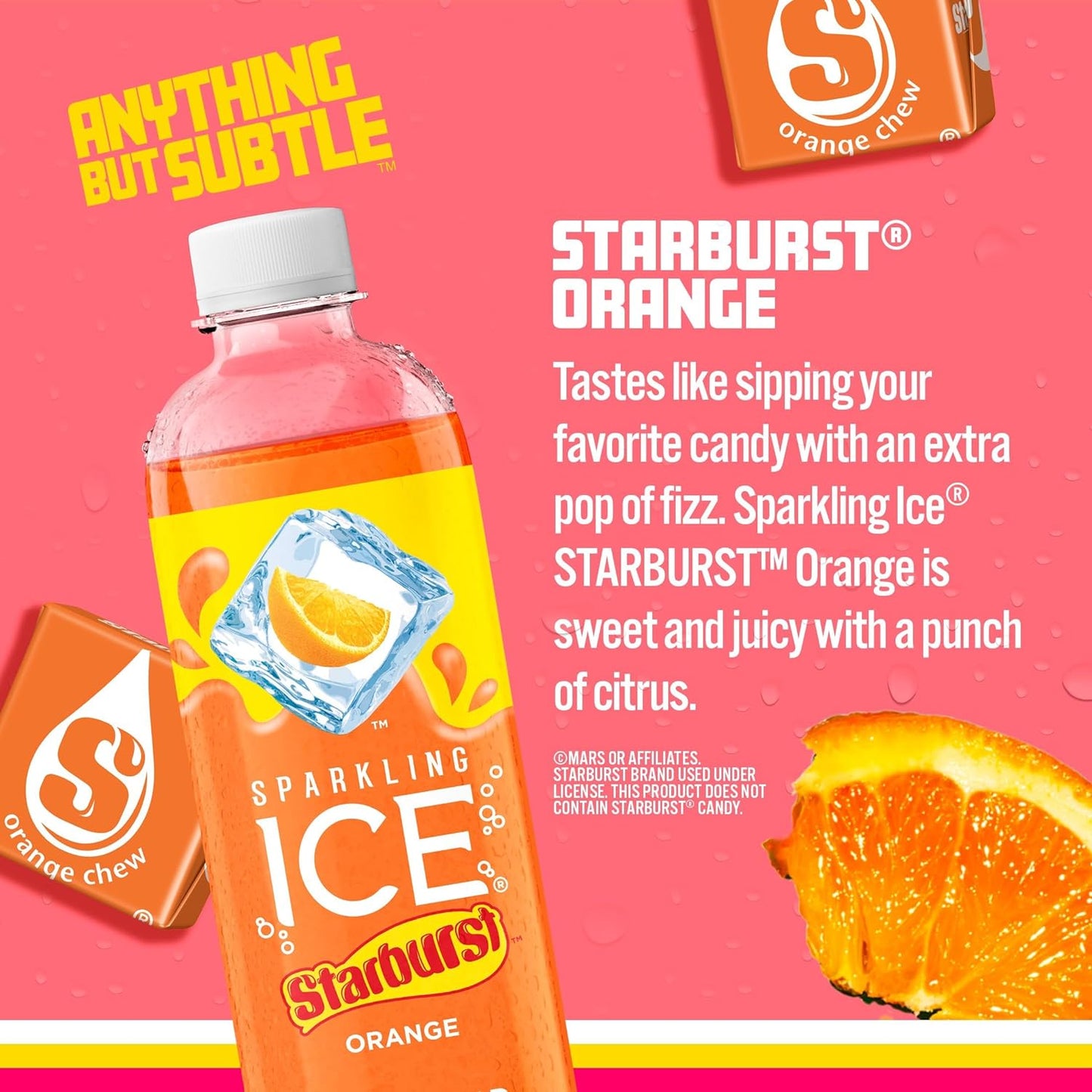 Sparkling Ice STARBURST Orange, Zero Sugar Flavored Sparkling Water, with Vitamins and Antioxidants, Low Calorie Beverage, 17 fl oz Bottles (Pack of 12)