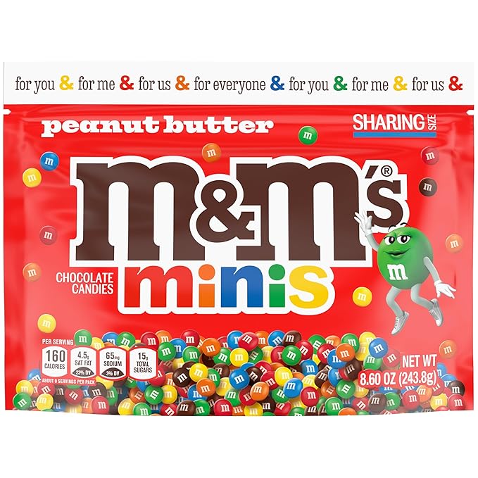 M&M'S Minis Peanut Butter Milk Chocolate Candy, Sharing Size, 8.6 Oz. Resealable Bag