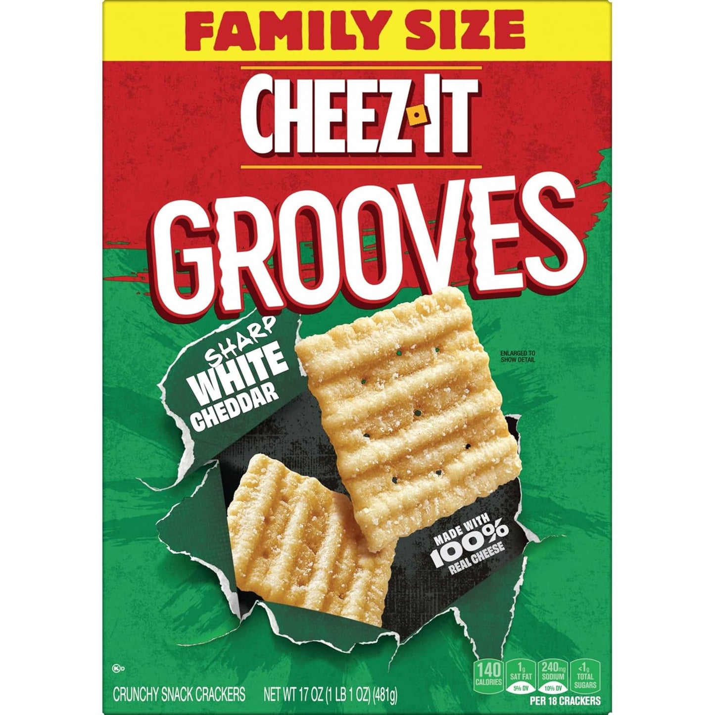 Cheez-It Grooves Crunchy Cheese Crackers, Snack Crackers, Lunch Snacks, Family Size, Sharp White Cheddar, 17oz Box (1 Box)