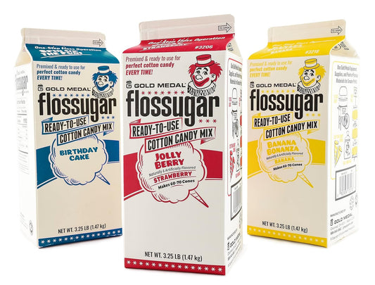 Gold Medal Flossugar Variety Pack - Birthday Cake, Strawberry and Banana, 52 ounce, 3 Pack