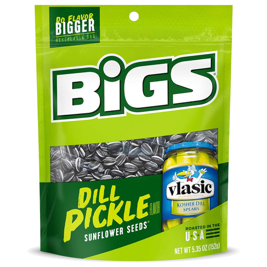 BIGS Vlasic Dill Pickle Sunflower Seeds, Keto Friendly Snack, 5.35-oz. Bag (Pack of 12)