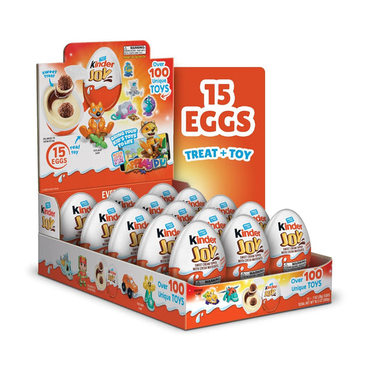 Kinder Joy Eggs, Bulk 15 Eggs, Treat Plus Toy, Sweet Cream and Chocolatey Wafers, Great for Easter Egg Hunts, 10.5 oz