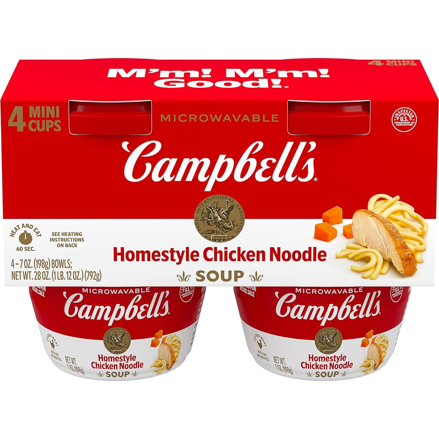 Campbell's Homestyle Chicken Noodle Soup, Perfect Lunch Snack, 7 Ounce Microwavable Cup (4 pack)