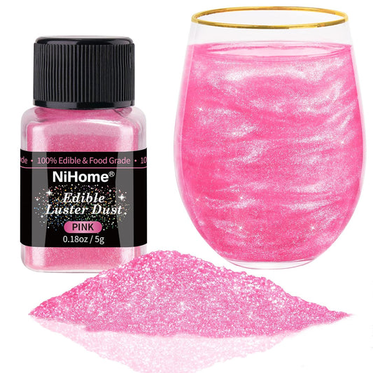 edible glitter for drinks Edible Food-Grade Glimmer Powder Glitter Luster Dust Metallic Fancy Food Decorating Sprinkle Glimmery Brew Dust for Drink Wine Beverage Cake Candy Dessert Home Bakery Restaurant Vegan Allergen-Free (0.18oz/5g, Pink