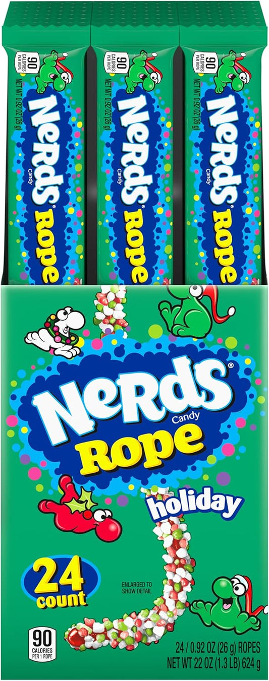 Nerds Holiday Ropes, Individually Wrapped - Christmas Themed - 24 Ct Wholesale