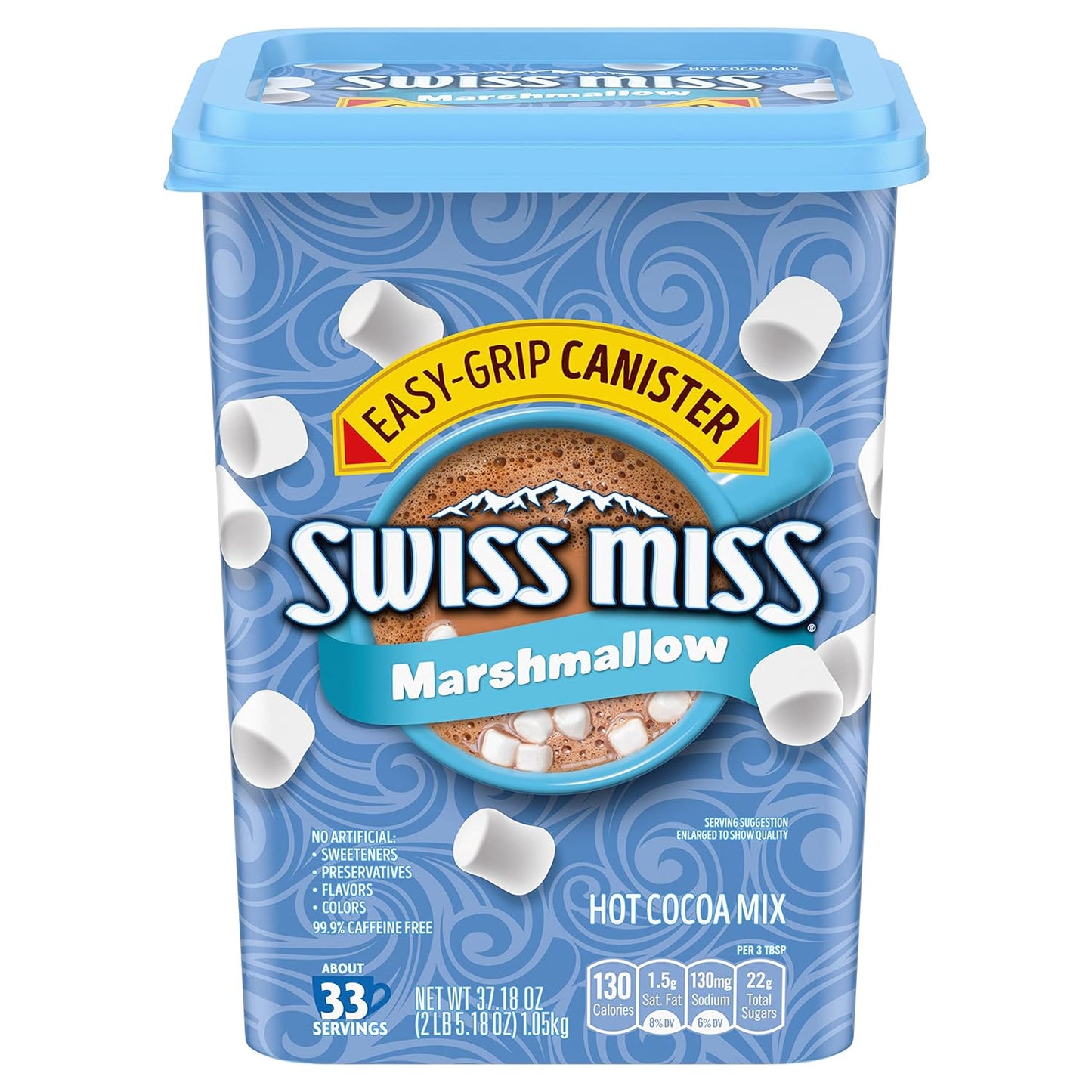 Swiss Miss Hot Cocoa Drink Mix, Milk Chocolate with Marshmallows, 37.18 oz Easy-Grip Canister